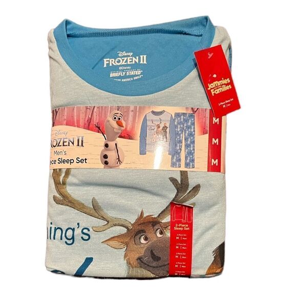 Disney Frozen 2 Mens 2-Piece Blue Long Sleeve Sleepwear Pajama Set - Picture 4 of 11